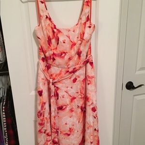 Coral, light pink, cream floral patterned dress
